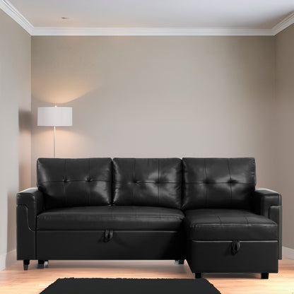 Canapé d'angle réversible avec lit escamotable, chaise longue avec rangement intégré, pieds robustes,