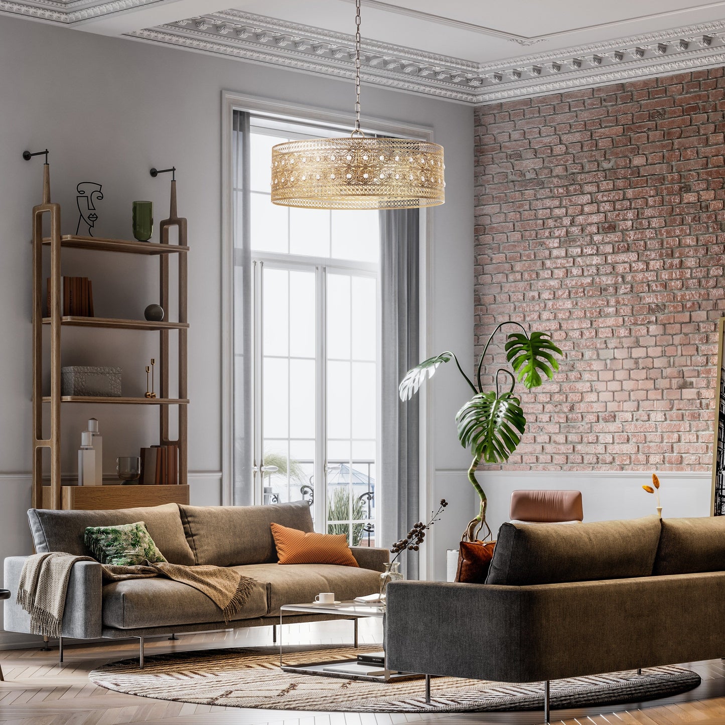 River of Goods Bryar Lustre en laiton et cristal à 3 lumières 23.5W - 23.5 x 23.5 x 61.5