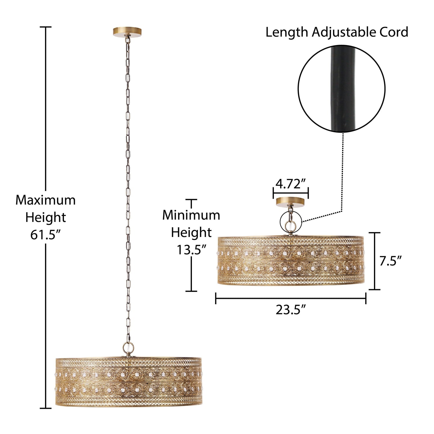 River of Goods Bryar Lustre en laiton et cristal à 3 lumières 23.5W - 23.5 x 23.5 x 61.5