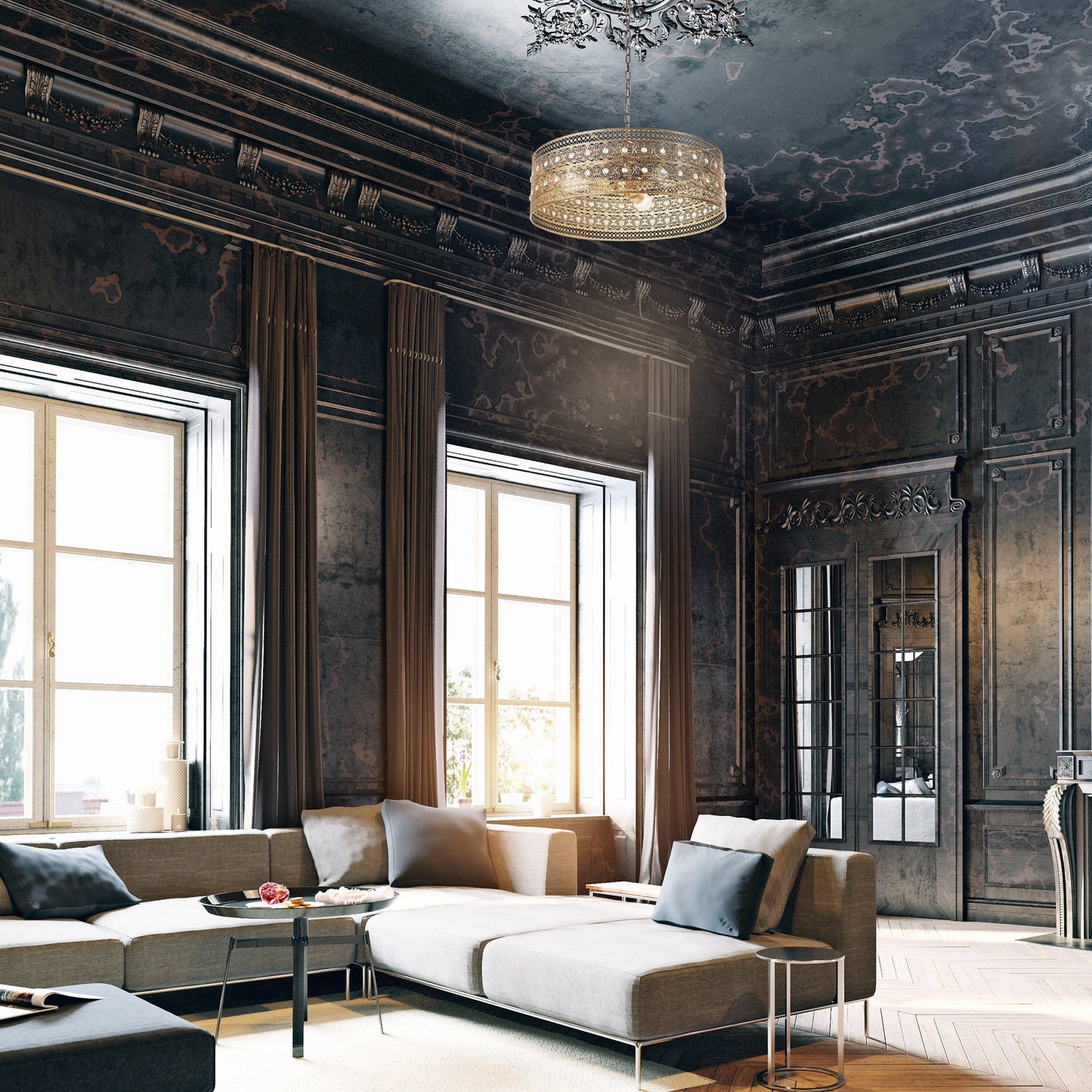 River of Goods Bryar Lustre en laiton et cristal à 3 lumières 23.5W - 23.5 x 23.5 x 61.5