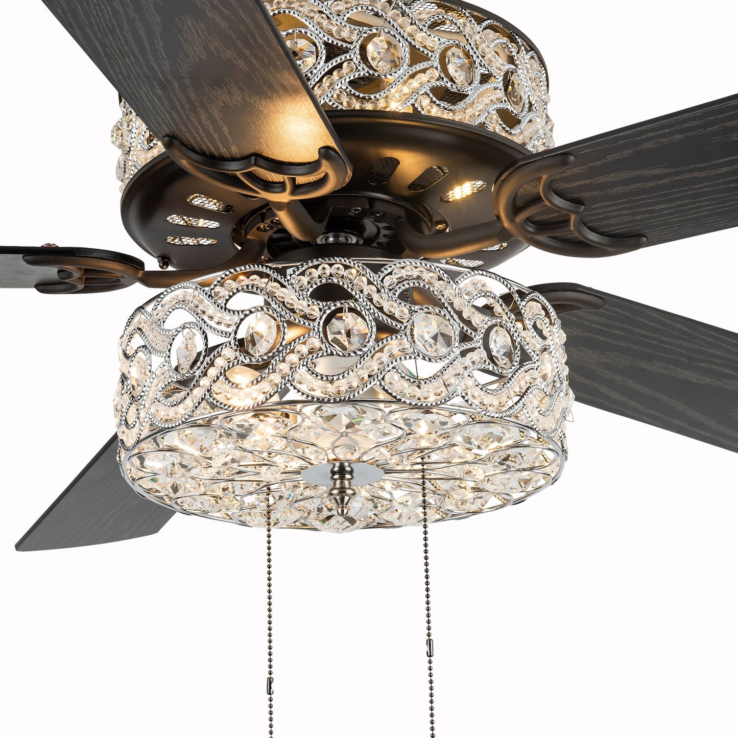 Ventilateur de plafond LED River of Goods Olivia, finition bronze huilé/cristal, 52 pouces - 52L x 52l x 18,25H - 52L x 52l x 18,25H