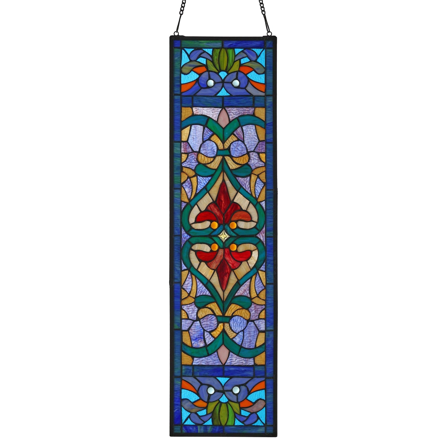 Panneau de fenêtre en verre dépoli à motifs de fleur de lis de style victorien de River of Goods - 24,1L x 0,6W x 91,4H (cm)