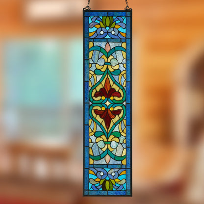 Panneau de fenêtre en verre dépoli à motifs de fleur de lis de style victorien de River of Goods - 24,1L x 0,6W x 91,4H (cm)