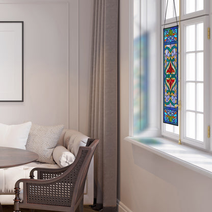 Panneau de fenêtre en verre dépoli à motifs de fleur de lis de style victorien de River of Goods - 24,1L x 0,6W x 91,4H (cm)