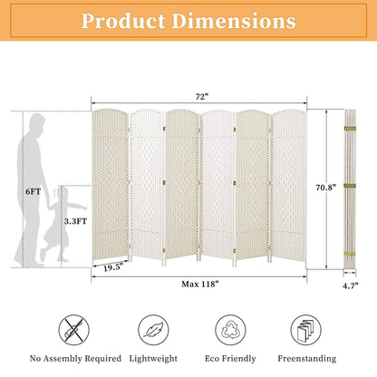 Paravent pliable, séparateur de pièce, hauteur 1,8 m, en fibre tressée, à poser au sol, pour plus d'intimité