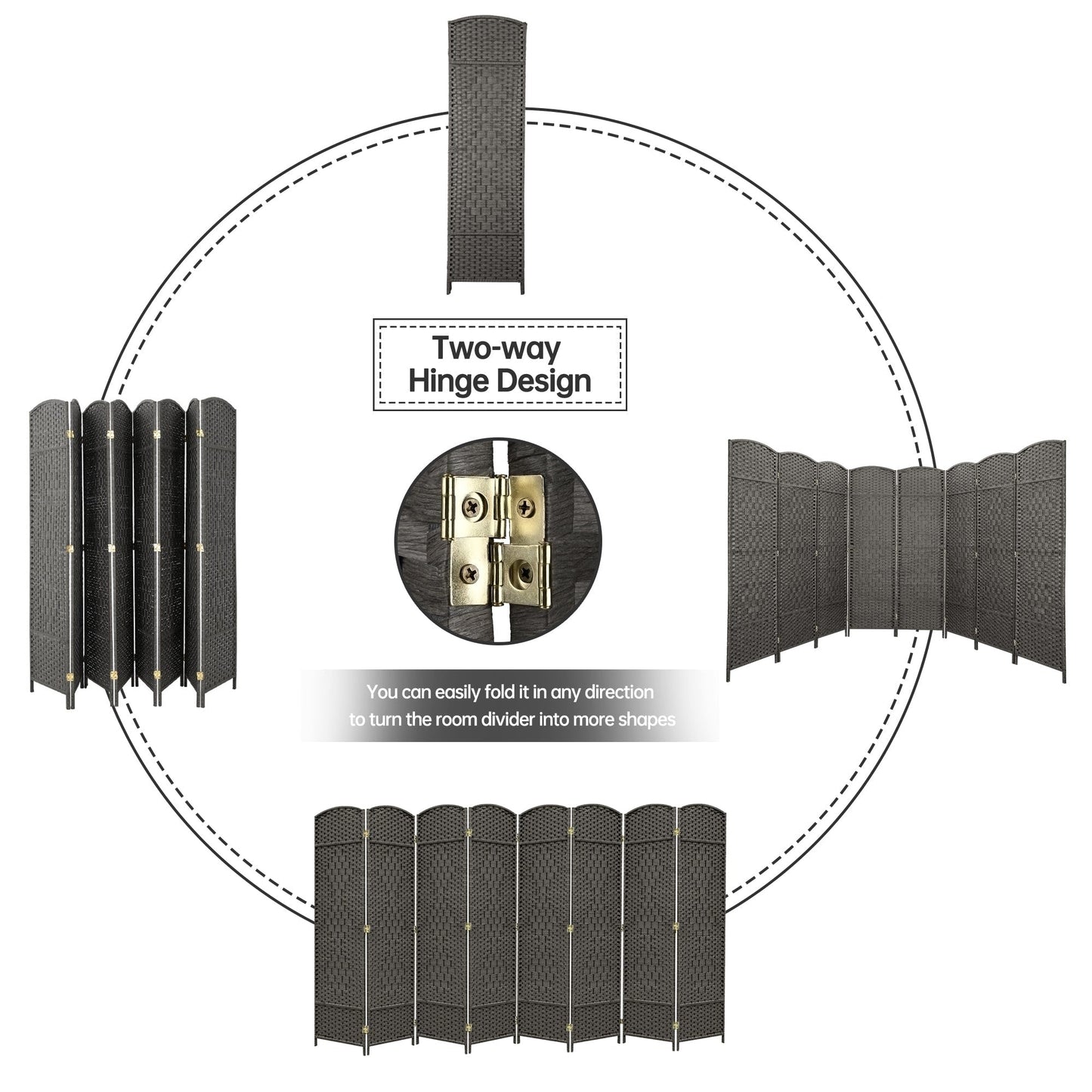 Paravent pliable, séparateur de pièce, hauteur 1,8 m, en fibre tressée, à poser au sol, pour plus d'intimité