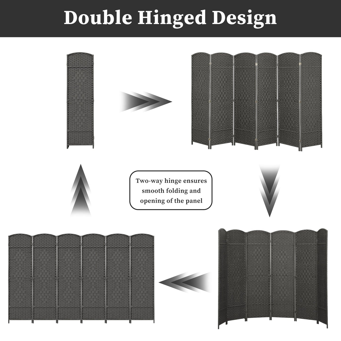 Paravent pliable, séparateur de pièce, hauteur 1,8 m, en fibre tressée, à poser au sol, pour plus d'intimité