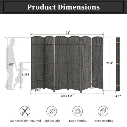Paravent pliable, séparateur de pièce, hauteur 1,8 m, en fibre tressée, à poser au sol, pour plus d'intimité