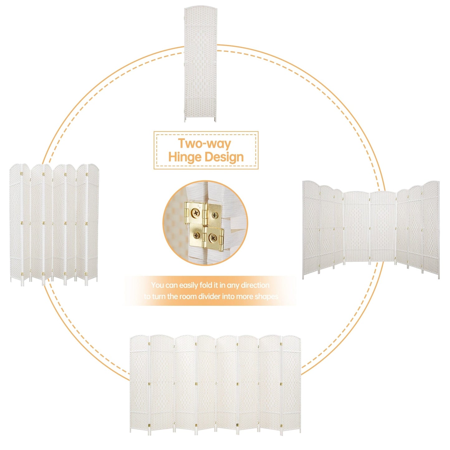 Paravent pliable, séparateur de pièce, hauteur 1,8 m, en fibre tressée, à poser au sol, pour plus d'intimité