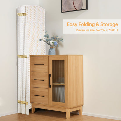 Paravent pliable, séparateur de pièce, hauteur 1,8 m, en fibre tressée, à poser au sol, pour plus d'intimité