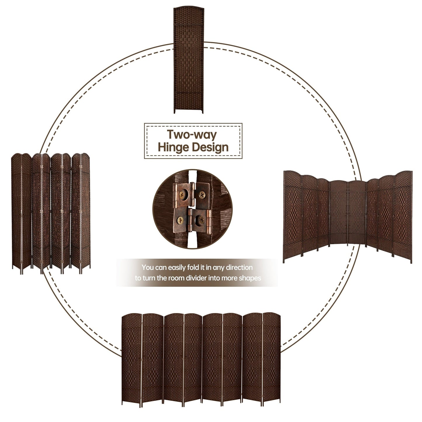 Paravent pliable, séparateur de pièce, hauteur 1,8 m, en fibre tressée, à poser au sol, pour plus d'intimité