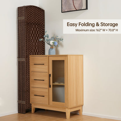 Paravent pliable, séparateur de pièce, hauteur 1,8 m, en fibre tressée, à poser au sol, pour plus d'intimité