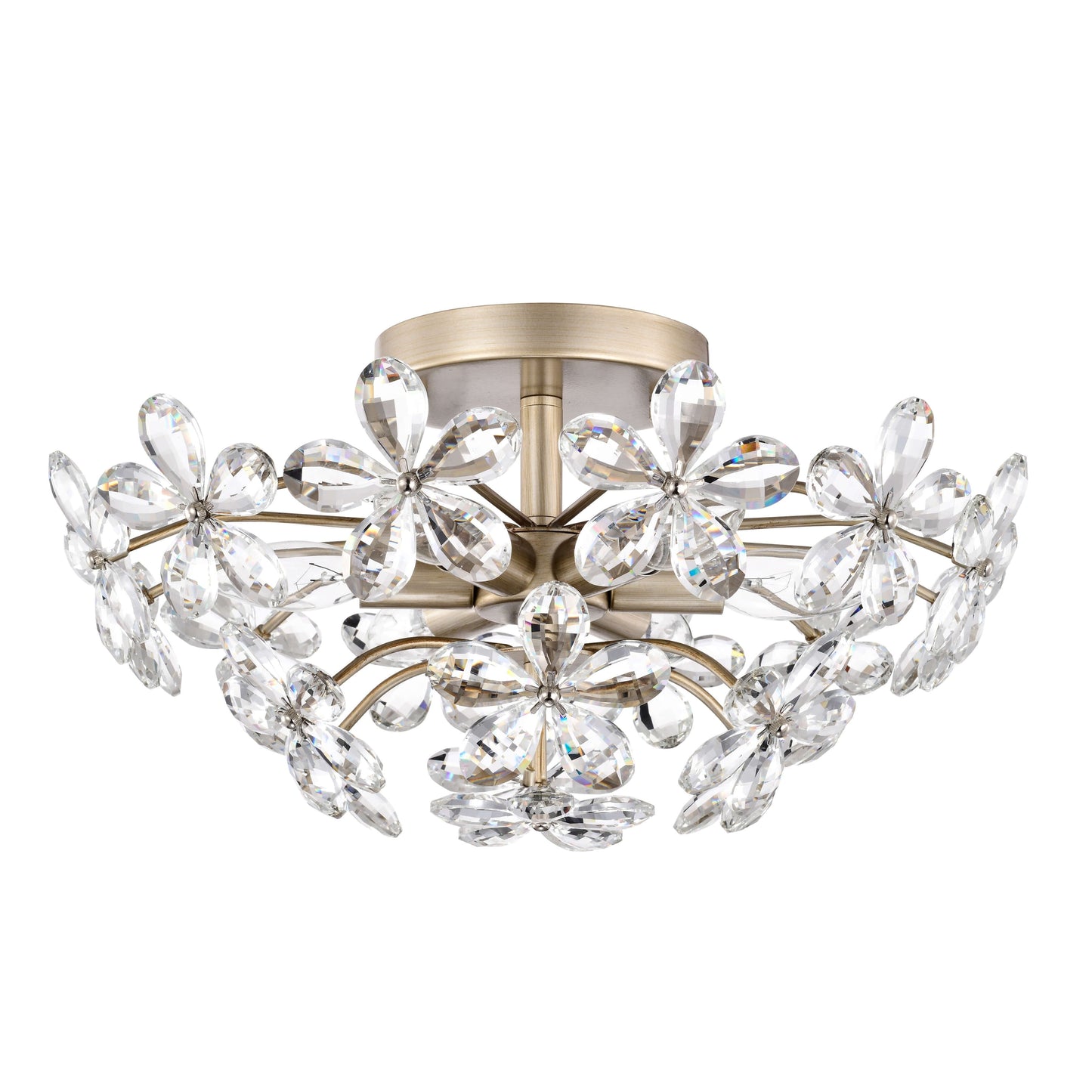 Rosa Plafonnier à 6 lumières avec cristaux en forme de fleur, couleur champagne argenté brossé - 45 cm de diamètre x 22 cm de hauteur