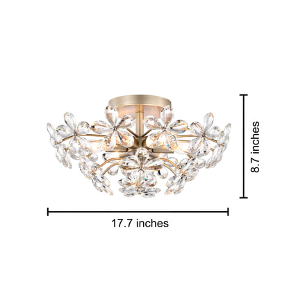 Rosa Plafonnier à 6 lumières avec cristaux en forme de fleur, couleur champagne argenté brossé - 45 cm de diamètre x 22 cm de hauteur