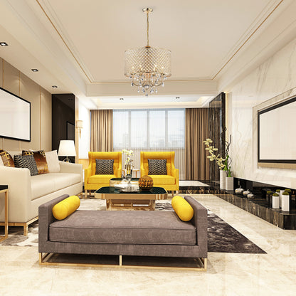 Suspension tambour ronde perlée avec cristaux suspendus