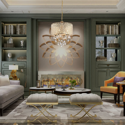 Suspension tambour ronde perlée avec cristaux suspendus