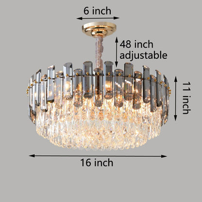 Suspension lumineuse en cristal à plusieurs couches, ronde et brillante, avec éclairage à 3 couleurs.