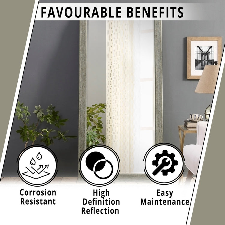 Grand miroir mural rustique - Miroir pleine longueur rectangulaire avec cadre en bois 66 x 32 pouces pour salon, chambre à coucher