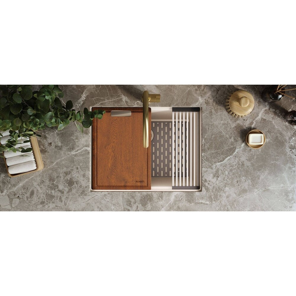 Ruvati Lavabo de buanderie à encastrer sous plan de travail Workstation Warm White en epiRock de 25 pouces - RVG2321WB