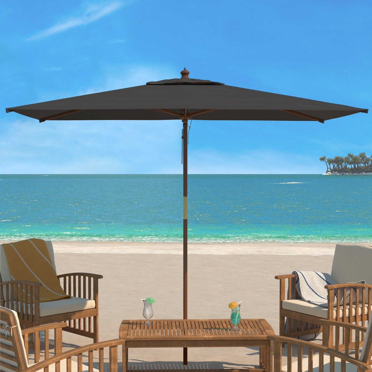 Parasol de jardin Glauca de SAFAVIEH, 3,35 m (11 pieds), avec poulie en bois