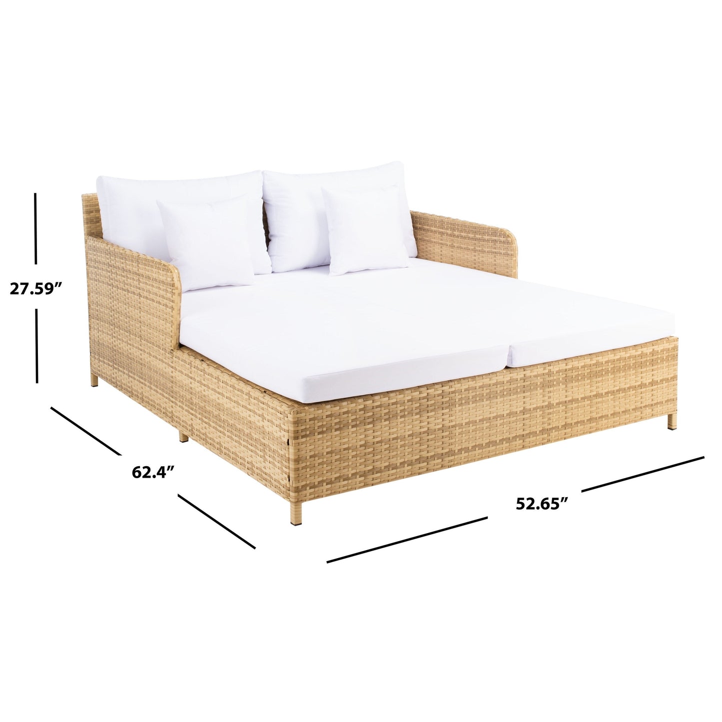 SAFAVIEH Taniyah, méridienne en osier d'extérieur avec coussins et oreillers - 135L x 71P x 157H (cm)