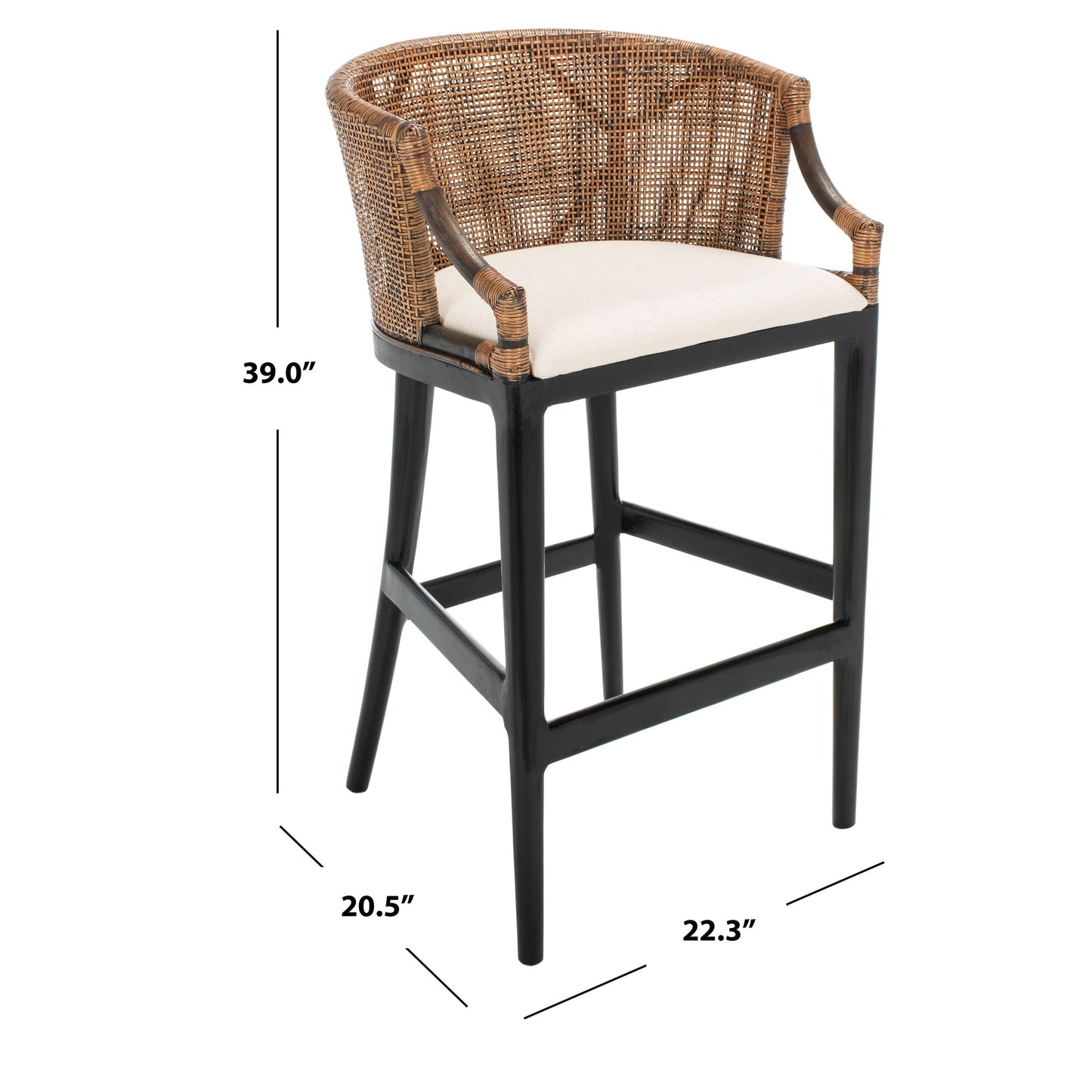 Tabouret de bar en rotin SAFAVIEH Virona de 76 cm (30 pouces) - 56,6 x 52,1 x 99 cm (22,3 L x 20,5 l x 39 h) - 56,6L x 52,1l x 99h