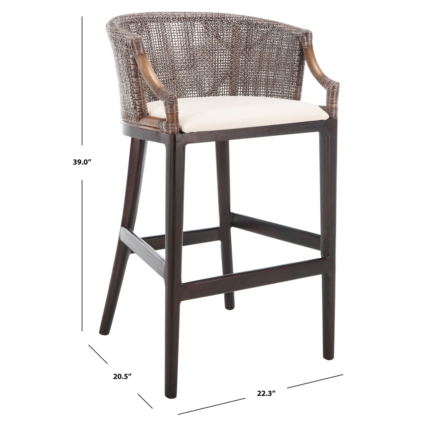 Tabouret de bar en rotin SAFAVIEH Virona de 76 cm (30 pouces) - 56,6 x 52,1 x 99 cm (22,3 L x 20,5 l x 39 h) - 56,6L x 52,1l x 99h