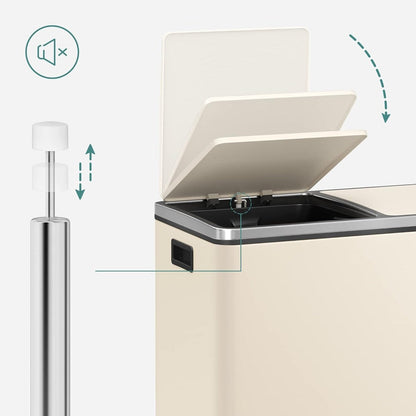 Poubelle double SONGMICS, poubelle à ordures en acier inoxydable de 16 gallons, couleur amande