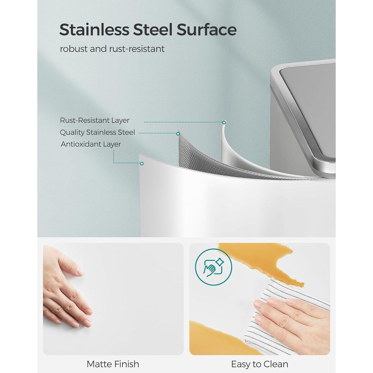 SONGMICS Poubelle à double compartiment, 2 x 8 gallons, acier inoxydable