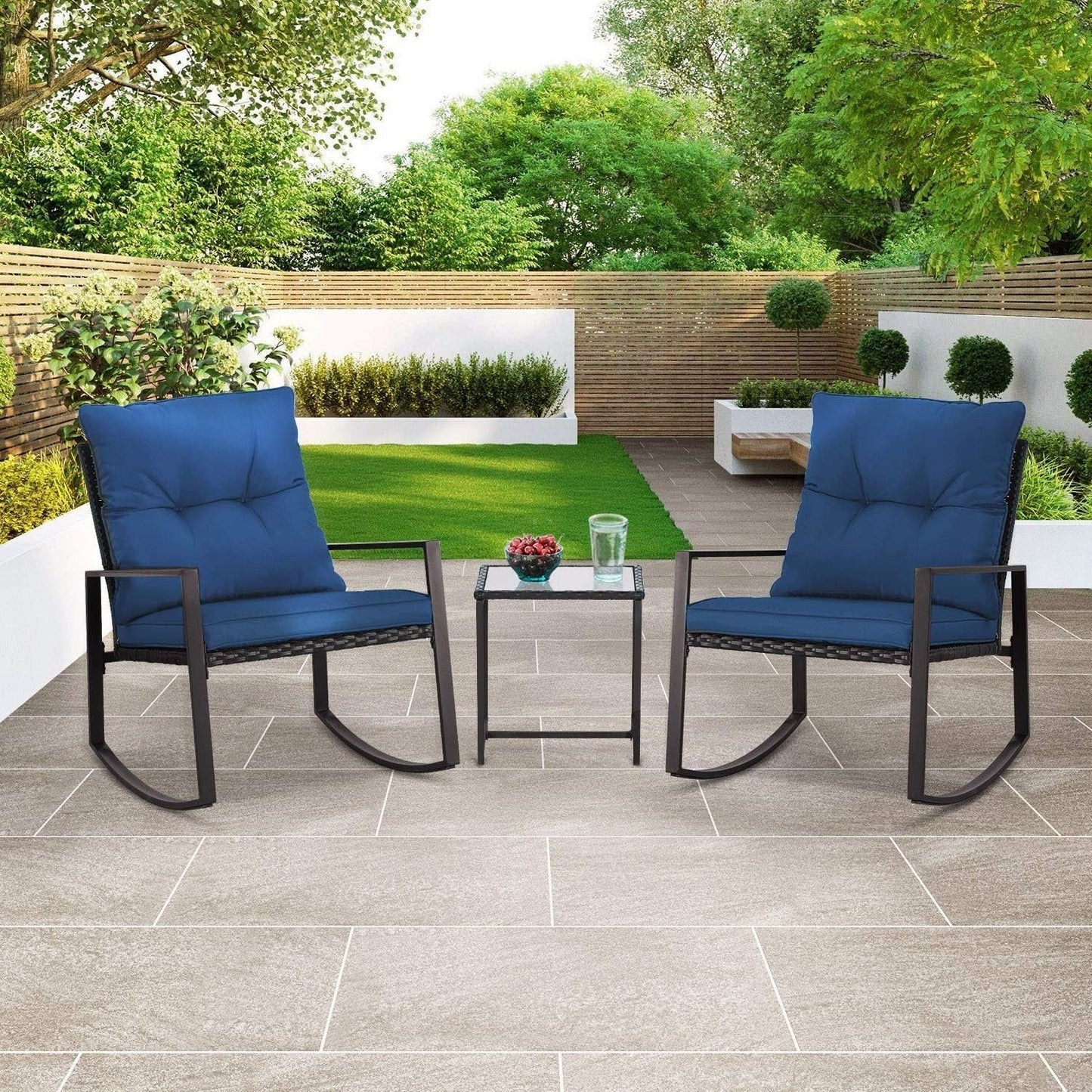 Ensemble de bistro à balançoire de patio extérieur SUNCROWN en métal noir, 3 pièces