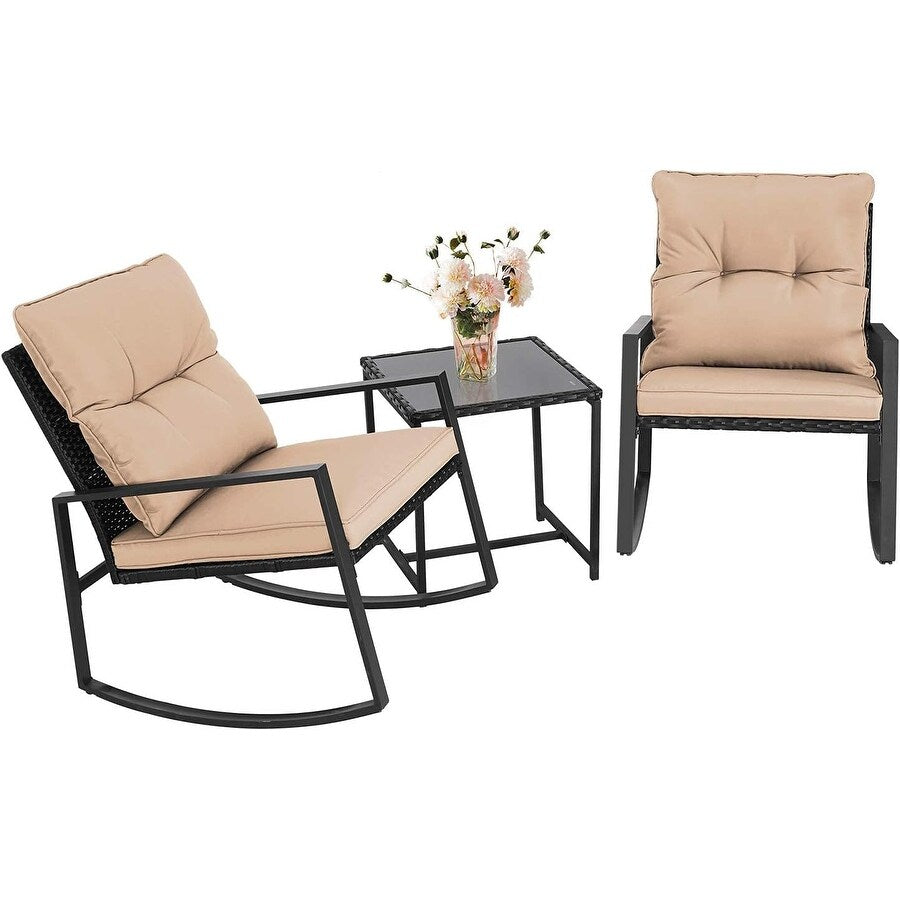 Ensemble de bistro à balançoire de patio extérieur SUNCROWN en métal noir, 3 pièces