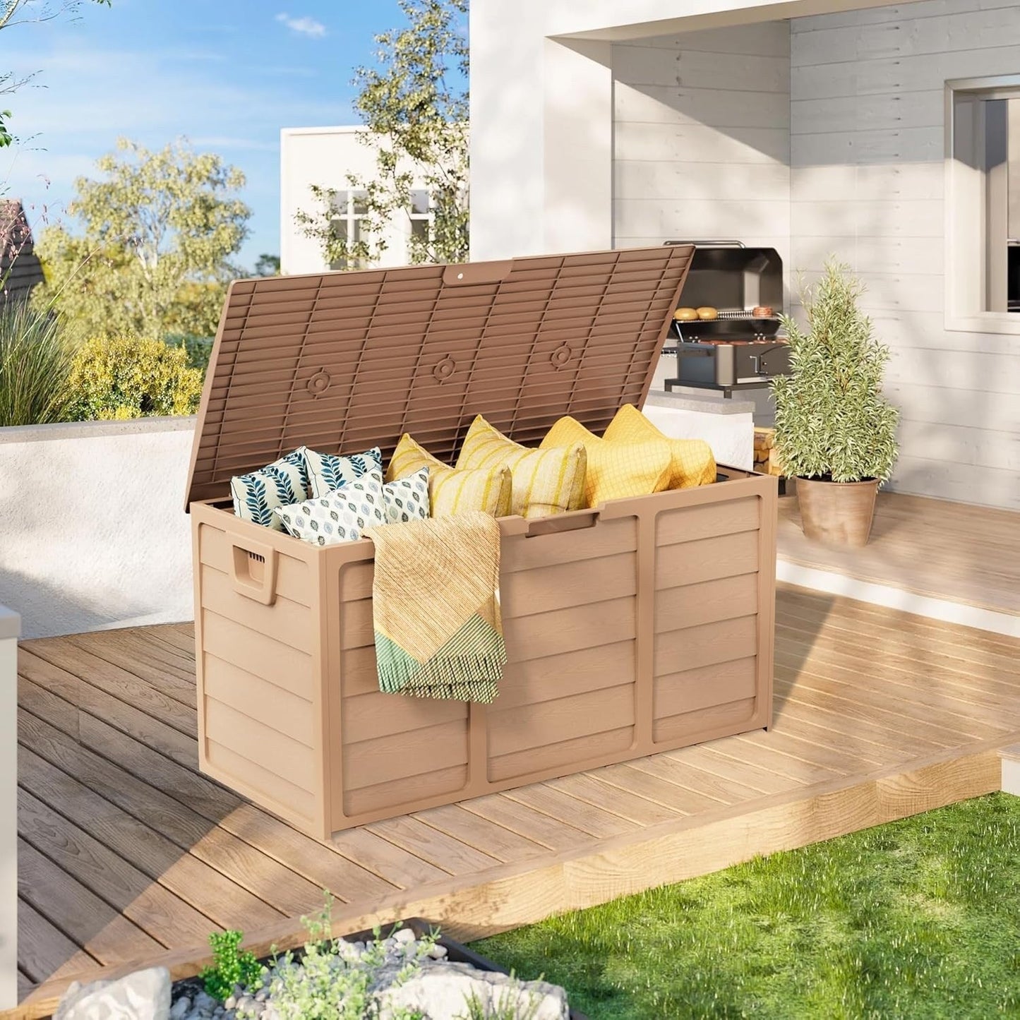 SUNCROWN Coffre de rangement extérieur en résine résistant aux intempéries, 75-120 gallons, pour meubles et autres articles