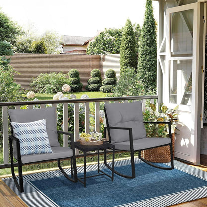 Ensemble de bistro à balançoire de patio extérieur SUNCROWN en métal noir, 3 pièces