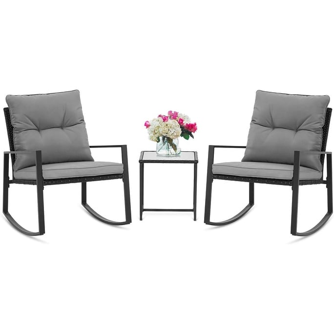 Ensemble de bistro à balançoire de patio extérieur SUNCROWN en métal noir, 3 pièces