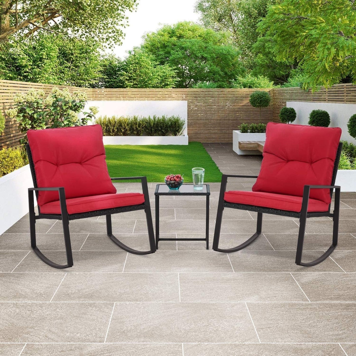 Ensemble de bistro à balançoire de patio extérieur SUNCROWN en métal noir, 3 pièces