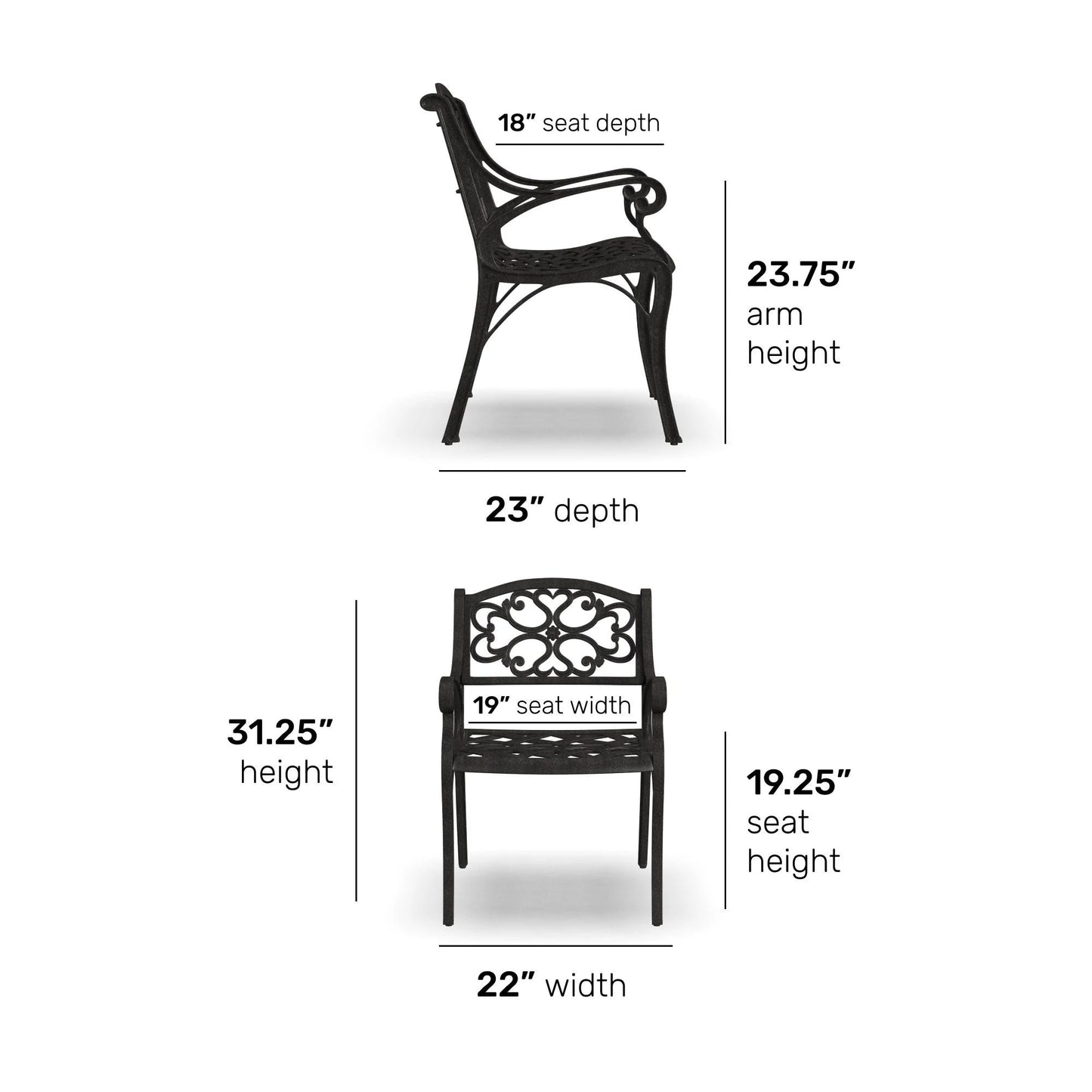 Ensemble de repas d'extérieur Sanibel en aluminium bronze, 7 pièces, comprenant une table ovale de 72 pouces et six chaises à accoudoirs de la marque Homestyles.