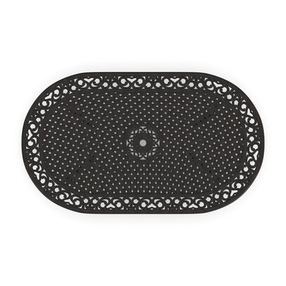 Ensemble de repas d'extérieur Sanibel en aluminium bronze, 7 pièces, comprenant une table ovale de 72 pouces et six chaises à accoudoirs de la marque Homestyles.