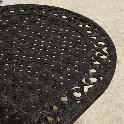 Ensemble de repas d'extérieur Sanibel en aluminium bronze, 7 pièces, comprenant une table ovale de 72 pouces et six chaises à accoudoirs de la marque Homestyles.