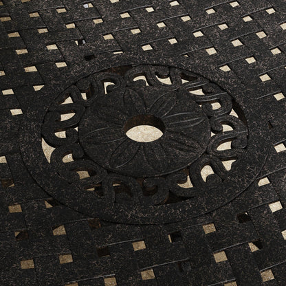 Ensemble de repas d'extérieur Sanibel en aluminium bronze, 7 pièces, comprenant une table ovale de 72 pouces et six chaises à accoudoirs de la marque Homestyles.