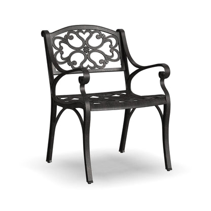 Ensemble de repas d'extérieur Sanibel en aluminium bronze, 7 pièces, comprenant une table ovale de 72 pouces et six chaises à accoudoirs de la marque Homestyles.