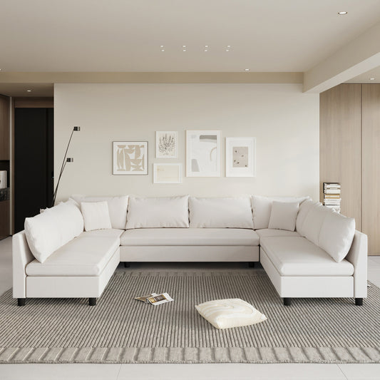 Canapé d'angle, ensemble de canapé en chenille en forme de U réversible, combinaison libre, canapé convertible 8 places surdimensionné