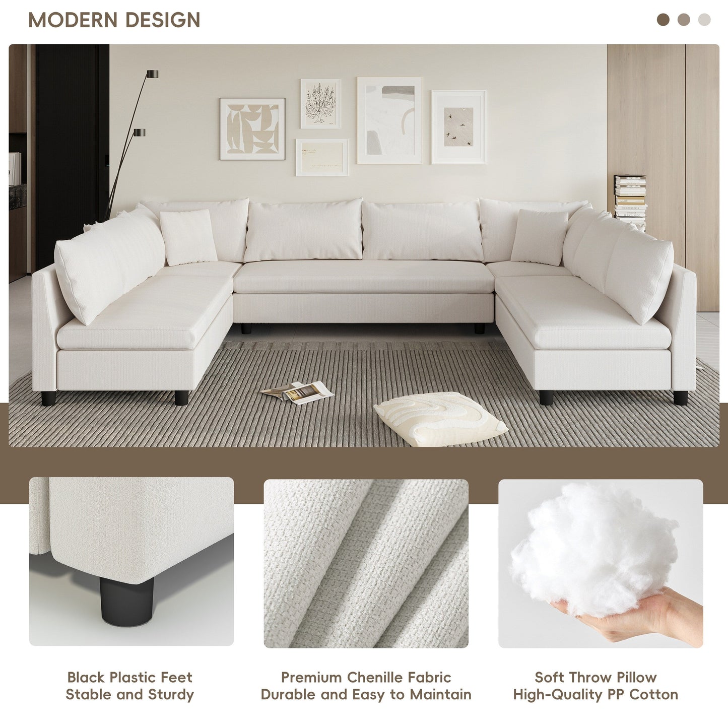 Canapé d'angle, ensemble de canapé en chenille en forme de U réversible, combinaison libre, canapé convertible 8 places surdimensionné