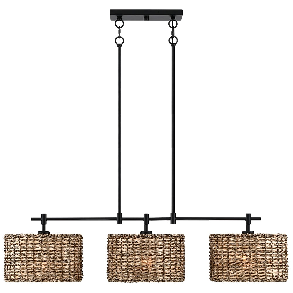 Suspension linéaire à 3 lumières pour îlot de cuisine, style ferme, noir - 41W