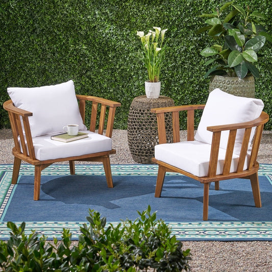 Fauteuils de jardin en bois d'acacia Sedona avec coussins (lot de 2) par Christopher Knight Home