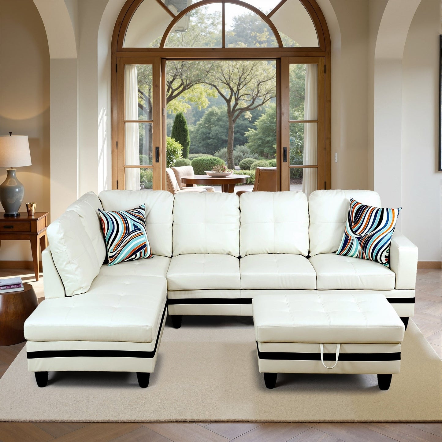 Ensemble de canapé semi-cuir synthétique PU 3 pièces pour salon