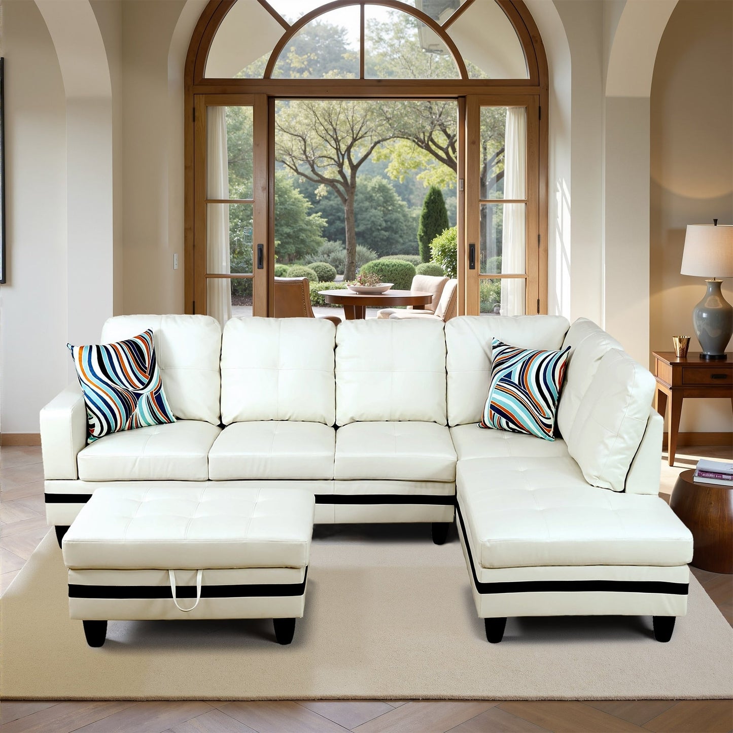 Ensemble de canapé semi-cuir synthétique PU 3 pièces pour salon