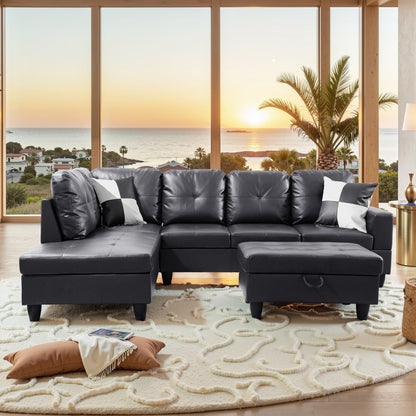 Ensemble de canapé semi-cuir synthétique PU 3 pièces pour salon