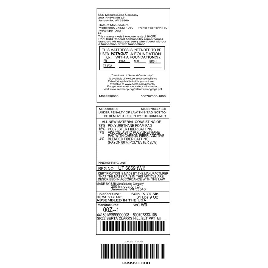 Matelas Serta Clarks Hill 15 avec surcouche moelleuse.