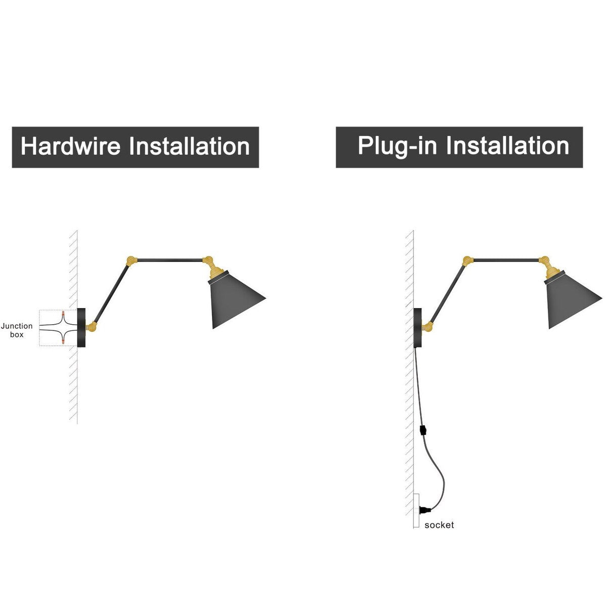Malryn Lot de 2 appliques murales modernes à bras oscillant réglables, à brancher ou à câbler