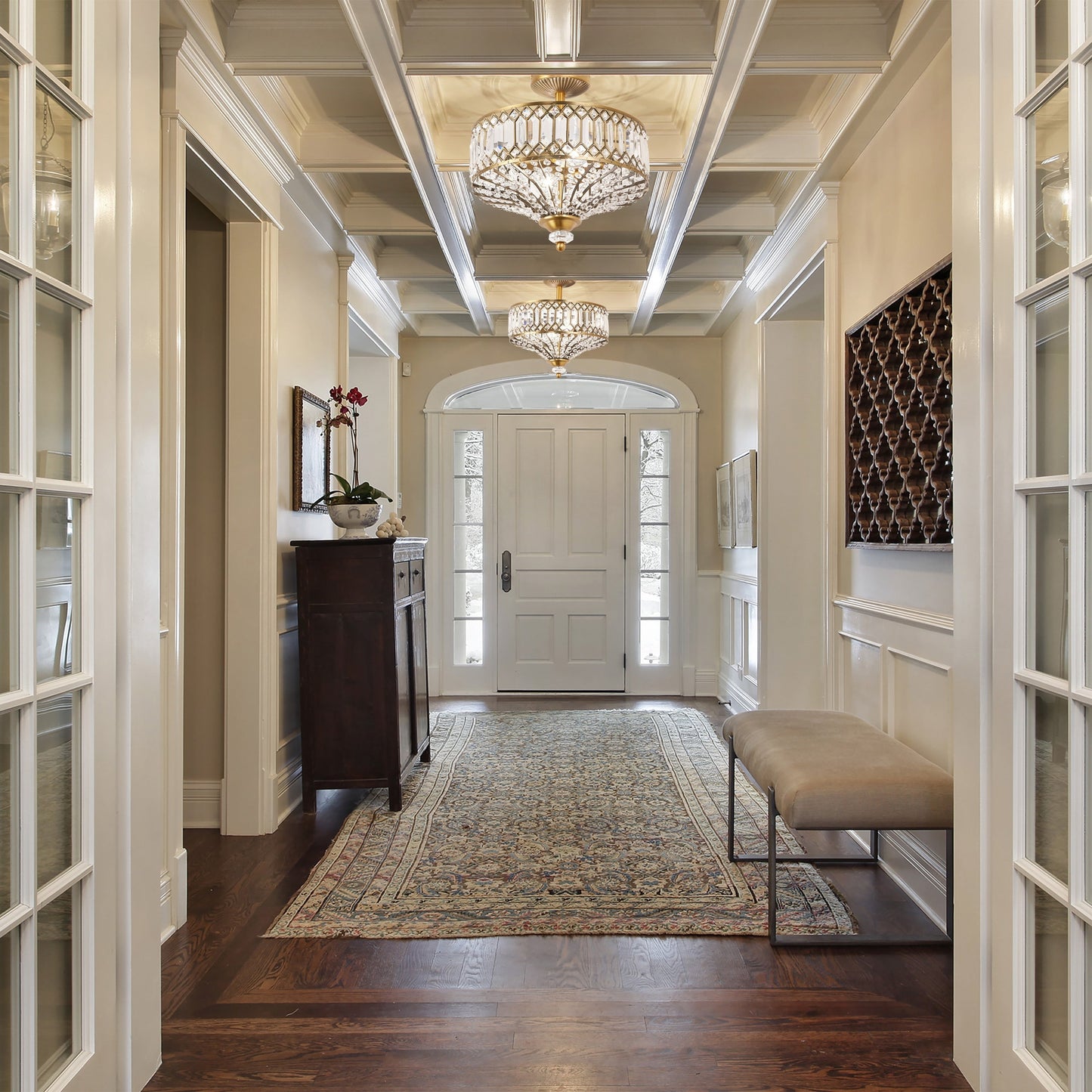 Applique lumineuse semi-encastrée en verre à plusieurs niveaux, bronze/or, modèle Furey de Silver Orchid - 37,5 x 37,5 x 38,8 cm (L x l x h)